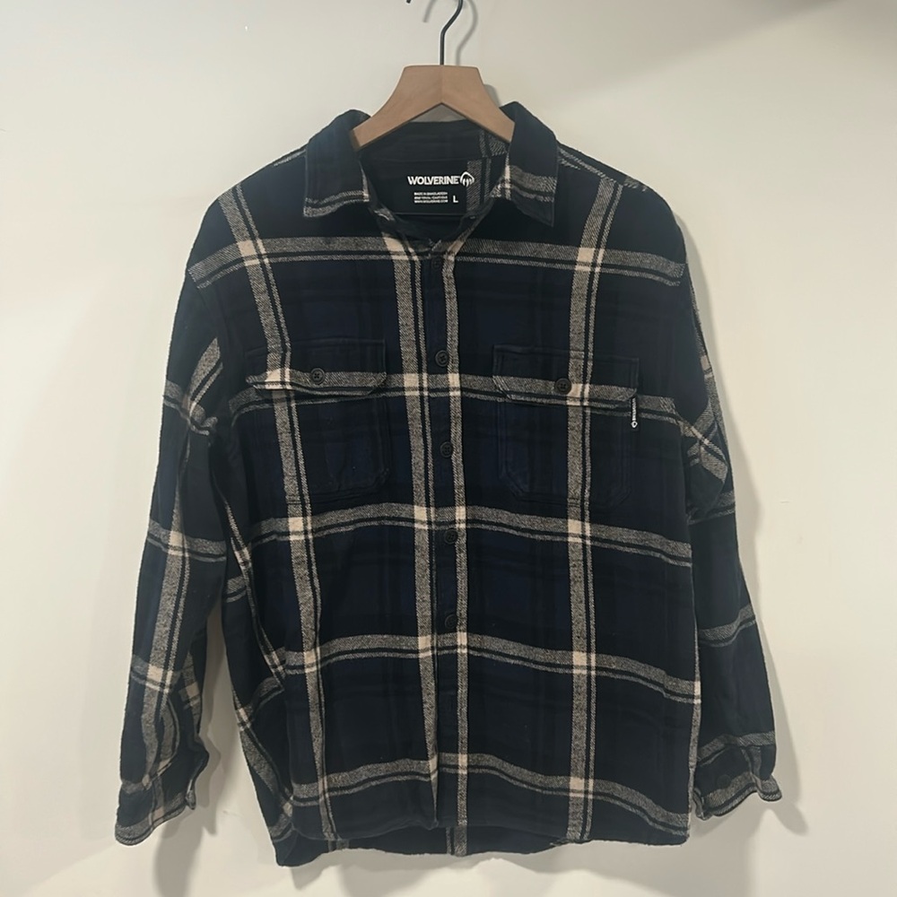 Wolverine Mens Flannel Shirt Size L Gray Long Sleeve Button Up Casual